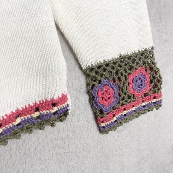 VTG CHRISTOPHER BANKS Crochet Cardigan Sz L White Cotton Grandma Cottage Button - Picture 4 of 15